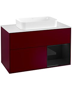 Villeroy und Boch Finion Waschtischunterschrank F251PHHB 100x60,3cm, Abdeckplatte white matt, Regal rechts Glossy Black Lacquer, Peony Matt
