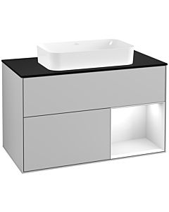 Villeroy und Boch Finion Villeroy und Boch Finion F252GFGJ 100x60.3cm, cover plate black matt, shelf on the right glossy white lacquer, light gray matt