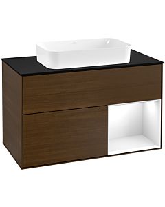 Villeroy und Boch Finion Villeroy und Boch Finion F252GFGN 100x60.3cm, cover plate black matt, shelf on the right Glossy white lacquer, walnut veneer