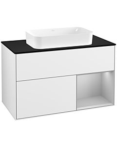 Villeroy und Boch Finion Villeroy und Boch Finion F252GJGF 100x60.3cm, cover plate black matt, shelf on the right light gray matt, glossy white lacquer