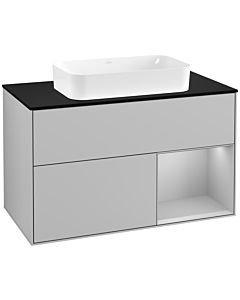 Villeroy und Boch Finion Waschtischunterschrank F252GJGJ 100x60,3cm, Abdeckplatte black matt, Regal rechts Light grey matt, Light grey matt