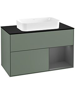 Villeroy und Boch Finion Waschtischunterschrank F252GKGM 100x60,3cm, Abdeckplatte black matt, Regal rechts Anthracite matt, Olive Matt Lacquer