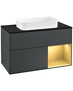 Villeroy und Boch Finion Villeroy und Boch F252HFHG 100x60,3cm, plaque de finition noir mat, étagère droite or mat, Midnight Blue Matt Lacquer