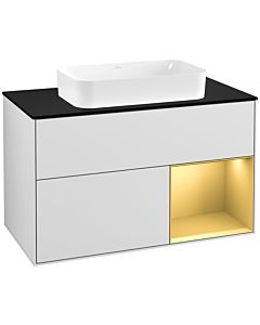 Villeroy und Boch Finion Villeroy und Boch Finion F252HFMT 100x60.3cm, cover plate black matt, shelf on the right gold matt, white matt lacquer