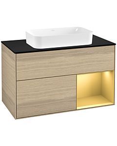 Villeroy und Boch Finion Villeroy und Boch Finion F252HFPC 100x60.3cm, cover plate black matt, shelf on the right gold matt, Oak Veneer