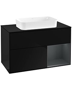 Villeroy und Boch Finion Waschtischunterschrank F252HGPH 100x60,3cm, Abdeckplatte black matt, Regal rechts Midnight Blue Matt Lacquer, Glossy Black Lacquer