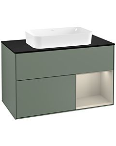 Villeroy und Boch Finion Villeroy und Boch F252HHGM 100x60,3cm, plaque de finition noir mat, étagère à droite Sand mat, Olive Matt Lacquer