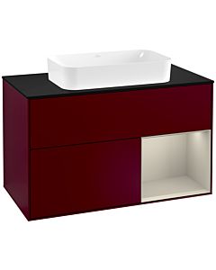 Villeroy und Boch Finion Waschtischunterschrank F252HHHB 100x60,3cm, Abdeckplatte black matt, Regal rechts Sand Matt, Peony Matt