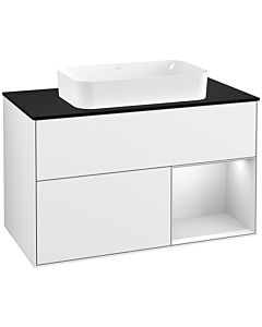 Villeroy und Boch Finion Villeroy und Boch F252MTGF 100x60,3cm, plaque de finition noir mat, étagère à droite laqué blanc mat, laqué blanc brillant