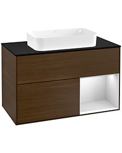 Villeroy und Boch Finion Villeroy und Boch Finion F252MTGN 100x60.3cm, cover plate black matt, shelf on the right white matt lacquer, walnut veneer