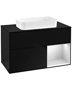 Villeroy und Boch Finion Villeroy und Boch Finion F252MTPH 100x60.3cm, cover plate black matt, shelf on the right white matt lacquer, Glossy Black Lacquer