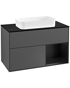 Villeroy und Boch Finion Villeroy und Boch F252PDGK 100x60,3cm, plaque de finition noir mat, étagère à droite laqué noir mat, anthracite mat