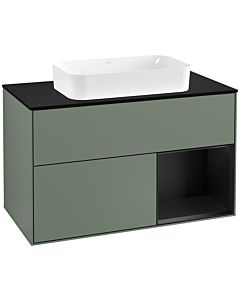 Villeroy und Boch Finion Villeroy und Boch Finion F252PDGM 100x60.3cm, cover plate black matt, shelf on the right black matt lacquer, Olive Matt Lacquer