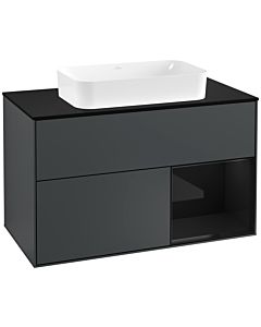 Villeroy und Boch Finion Villeroy und Boch F252PHHG 100x60,3cm, plaque de finition noir mat, étagère à droite Glossy Black Lacquer , Midnight Blue Matt Lacquer