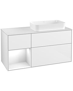Villeroy und Boch Finion Villeroy und Boch F271GFGF 120cm, plaque de finition blanc mat, étagère gauche laqué blanc brillant, laqué blanc brillant