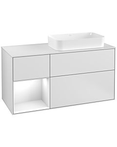 Villeroy und Boch Finion Villeroy und Boch F271GFMT 120cm, plaque de recouvrement blanc mat, étagère gauche laqué blanc brillant, laqué blanc mat