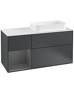 Villeroy und Boch Finion Waschtischunterschrank F271GKHG 120cm, Abdeckplatte white matt, Regal links Anthracite matt, Midnight Blue Matt Lacquer