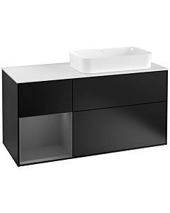 Villeroy und Boch Finion Villeroy und Boch F271GKPD 120cm, plaque de recouvrement blanc mat, étagère gauche anthracite mat, laqué noir mat