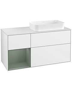 Villeroy und Boch Finion Villeroy und Boch F271GMGF 120cm, plaque de finition blanc mat, étagère à gauche Olive Matt Lacquer , laqué blanc brillant