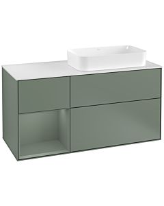 Villeroy und Boch Finion Waschtischunterschrank F271GMGM 120cm, Abdeckplatte white matt, Regal links Olive Matt Lacquer, Olive Matt Lacquer