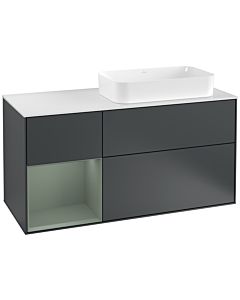 Villeroy und Boch Finion Villeroy und Boch F271GMHG 120cm, plaque de finition blanc mat, étagère gauche Olive Matt Lacquer , Midnight Blue Matt Lacquer