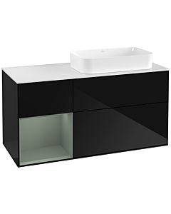 Villeroy und Boch Finion Villeroy und Boch F271GMPH 120cm, plaque de finition blanc mat, étagère à gauche Olive Matt Lacquer , Glossy Black Lacquer