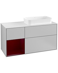 Villeroy und Boch Finion Waschtischunterschrank F271HBGJ 120cm, Abdeckplatte white matt, Regal links Peony, Light grey matt