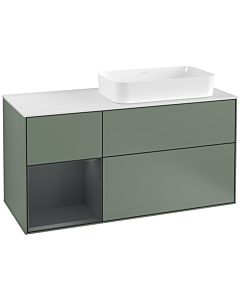 Villeroy und Boch Finion Waschtischunterschrank F271HGGM 120cm, Abdeckplatte white matt, Regal links Midnight Blue Matt Lacquer, Olive Matt Lacquer
