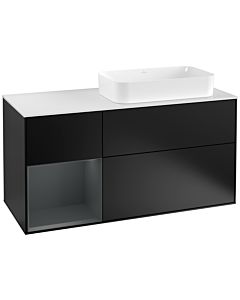 Villeroy und Boch Finion Waschtischunterschrank F271HGPD 120cm, Abdeckplatte white matt, Regal links Midnight Blue Matt Lacquer, Black matt lacquer