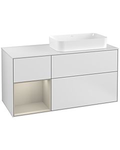 Villeroy und Boch Finion Waschtischunterschrank F271HHMT 120cm, Abdeckplatte white matt, Regal links Sand Matt Lacquer, White matt lacquer
