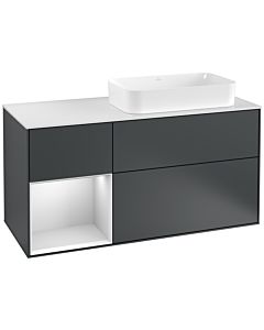 Villeroy und Boch Finion Villeroy und Boch F271MTHG 120cm, plaque de recouvrement blanc mat, étagère gauche laqué blanc mat, Midnight Blue Matt Lacquer