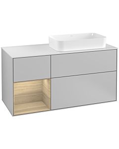 Villeroy und Boch Finion Waschtischunterschrank F271PCGJ 120cm, Abdeckplatte white matt, Regal links Oak Veneer, Light grey matt