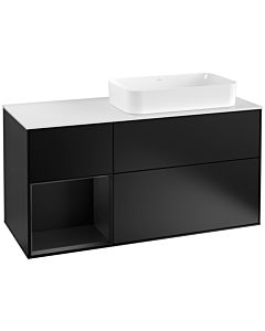 Villeroy und Boch Finion Waschtischunterschrank F271PDPD 120cm, Abdeckplatte white matt, Regal links Black matt lacquer, Black matt lacquer