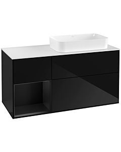Villeroy und Boch Finion Villeroy und Boch F271PDPH 120cm, couvercle blanc mat, étagère gauche laqué noir mat, Glossy Black Lacquer