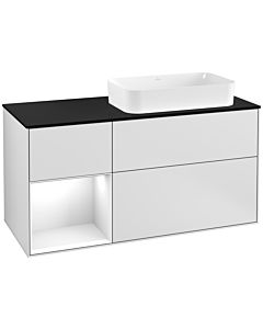 Villeroy und Boch Finion Villeroy und Boch F272GFMT 120cm, plaque de recouvrement noir mat, étagère gauche laqué blanc brillant, laqué blanc mat