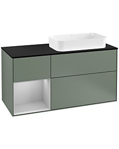 Villeroy und Boch Finion Villeroy und Boch F272GJGM 120cm, plaque de finition noir mat, étagère gauche gris clair mat, Olive Matt Lacquer