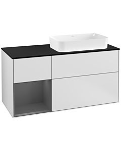 Villeroy und Boch Finion Villeroy und Boch F272GKMT 120cm, plaque de finition noir mat, étagère gauche anthracite mat, blanc laqué mat