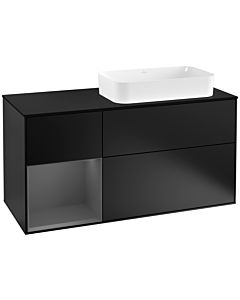 Villeroy und Boch Finion Waschtischunterschrank F272GKPD 120cm, Abdeckplatte black matt, Regal links Anthracite matt, Black matt lacquer
