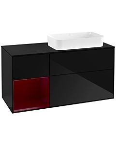 Villeroy und Boch Finion Waschtischunterschrank F272HBPH 120cm, Abdeckplatte black matt, Regal links Peony, Glossy Black Lacquer
