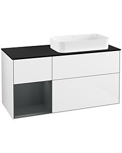 Villeroy und Boch Finion Waschtischunterschrank F272HGGF 120cm, Abdeckplatte black matt, Regal links Midnight Blue Matt Lacquer, Glossy white lacquer