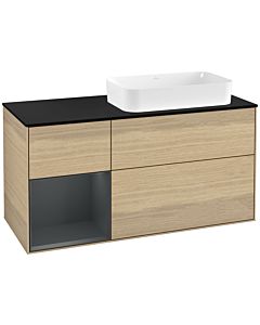 Villeroy und Boch Finion Waschtischunterschrank F272HGPC 120cm, Abdeckplatte black matt, Regal links Midnight Blue Matt Lacquer, Oak Veneer