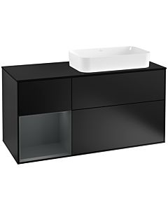 Villeroy und Boch Finion Waschtischunterschrank F272HGPD 120cm, Abdeckplatte black matt, Regal links Midnight Blue Matt Lacquer, Black matt lacquer