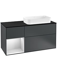 Villeroy und Boch Finion Waschtischunterschrank F272MTHG 120cm, Abdeckplatte black matt, Regal links White matt lacquer, Midnight Blue Matt Lacquer