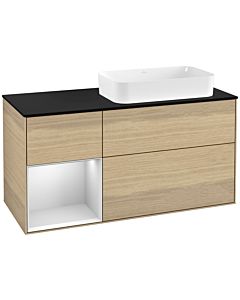 Villeroy und Boch Finion Waschtischunterschrank F272MTPC 120cm, Abdeckplatte black matt, Regal links White matt lacquer, Oak Veneer