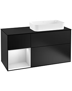 Villeroy und Boch Finion Waschtischunterschrank F272MTPD 120cm, Abdeckplatte black matt, Regal links White matt lacquer, Black matt lacquer