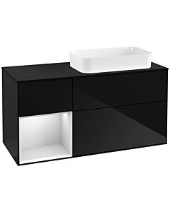 Villeroy und Boch Finion Waschtischunterschrank F272MTPH 120cm, Abdeckplatte black matt, Regal links White matt lacquer, Glossy Black Lacquer