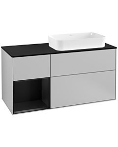 Villeroy und Boch Finion Villeroy und Boch F272PDGJ 120cm, plaque de finition noir mat, étagère gauche laqué noir mat, gris clair mat