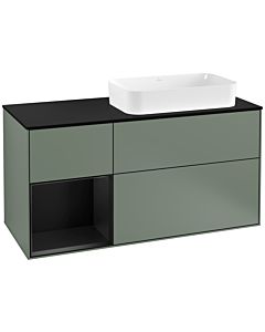 Villeroy und Boch Finion Waschtischunterschrank F272PDGM 120cm, Abdeckplatte black matt, Regal links Black matt lacquer, Olive Matt Lacquer