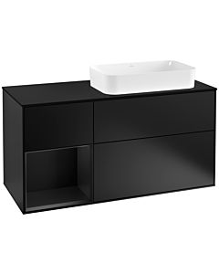 Villeroy und Boch Finion Villeroy und Boch F272PDPD 120cm, plaque de finition noir mat, étagère gauche laqué noir mat, laqué noir mat