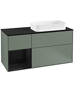 Villeroy und Boch Finion Waschtischunterschrank F272PHGM 120cm, Abdeckplatte black matt, Regal links Glossy Black Lacquer, Olive Matt Lacquer